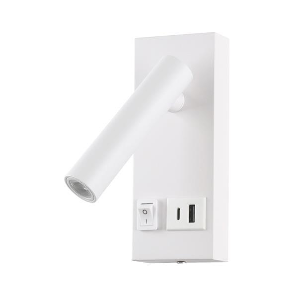 Απλικα κρεβατιου αναγνωσης με usb type c αλουμινιο-μεταλλικο led 2w 140lm 3000k 150x60x145mm 100-240ac ασπρη Arte Illumina charge