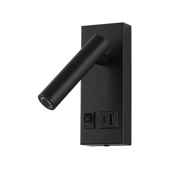 Απλικα κρεβατιου αναγνωσης με usb type c αλουμινιο-μεταλλικο led 2w 140lm 3000k 150x60x145mm 100-240ac μαυρη Arte Illumina charge