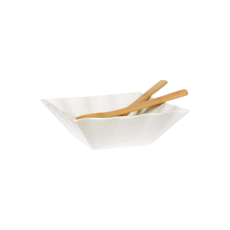 Σαλατιέρα Τετράγωνη 28x28cm Cryspo Trio από Λευκή Πορσελάνη με Κουτάλες | 26.000.90 – Modern Square Salad Bowl Set - Box In Θεσσαλονίκη - 25ης Μαρτίου 111