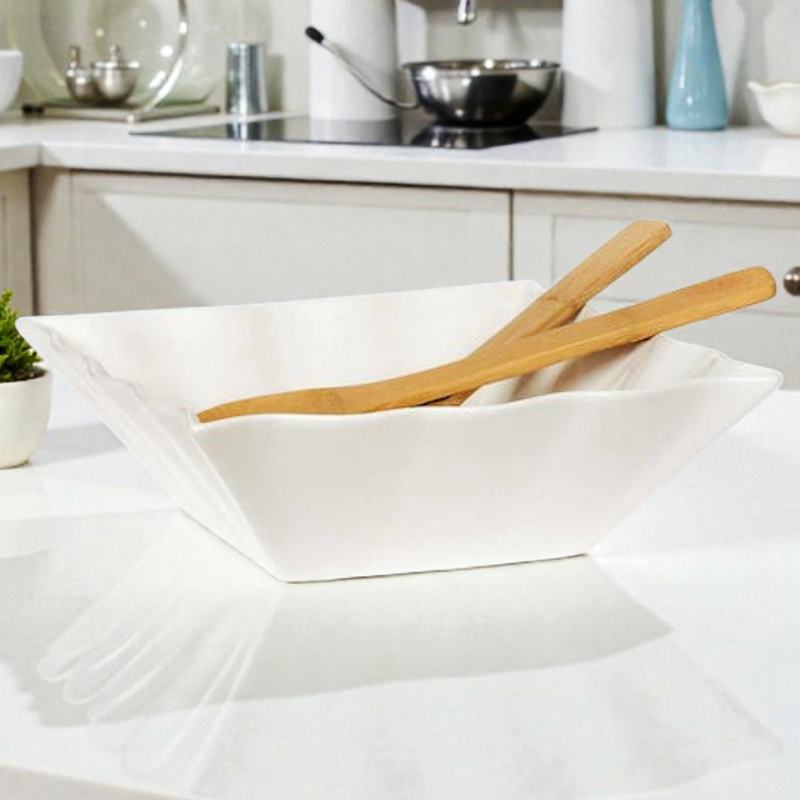 Σαλατιέρα Τετράγωνη 28x28cm Cryspo Trio από Λευκή Πορσελάνη με Κουτάλες | 26.000.90 – Modern Square Salad Bowl Set - Box In Θεσσαλονίκη - 25ης Μαρτίου 111