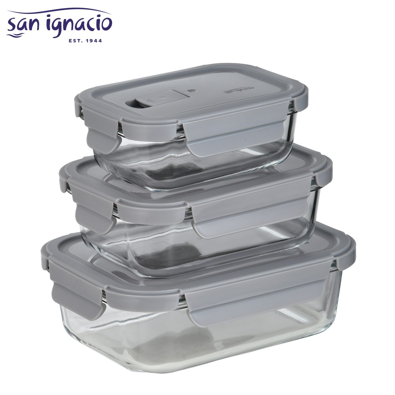 SAN IGNACIO LUNA ΣΕΤ 3 ΔΟΧΕΙΑ ΜΕ ΚΑΠΑΚΙ 370ML+640ML+1040ML ΠΥΡΑΝΤΟΧΟ ΓΥΑΛΙ -40° +240° C-Box in Thessaloniki