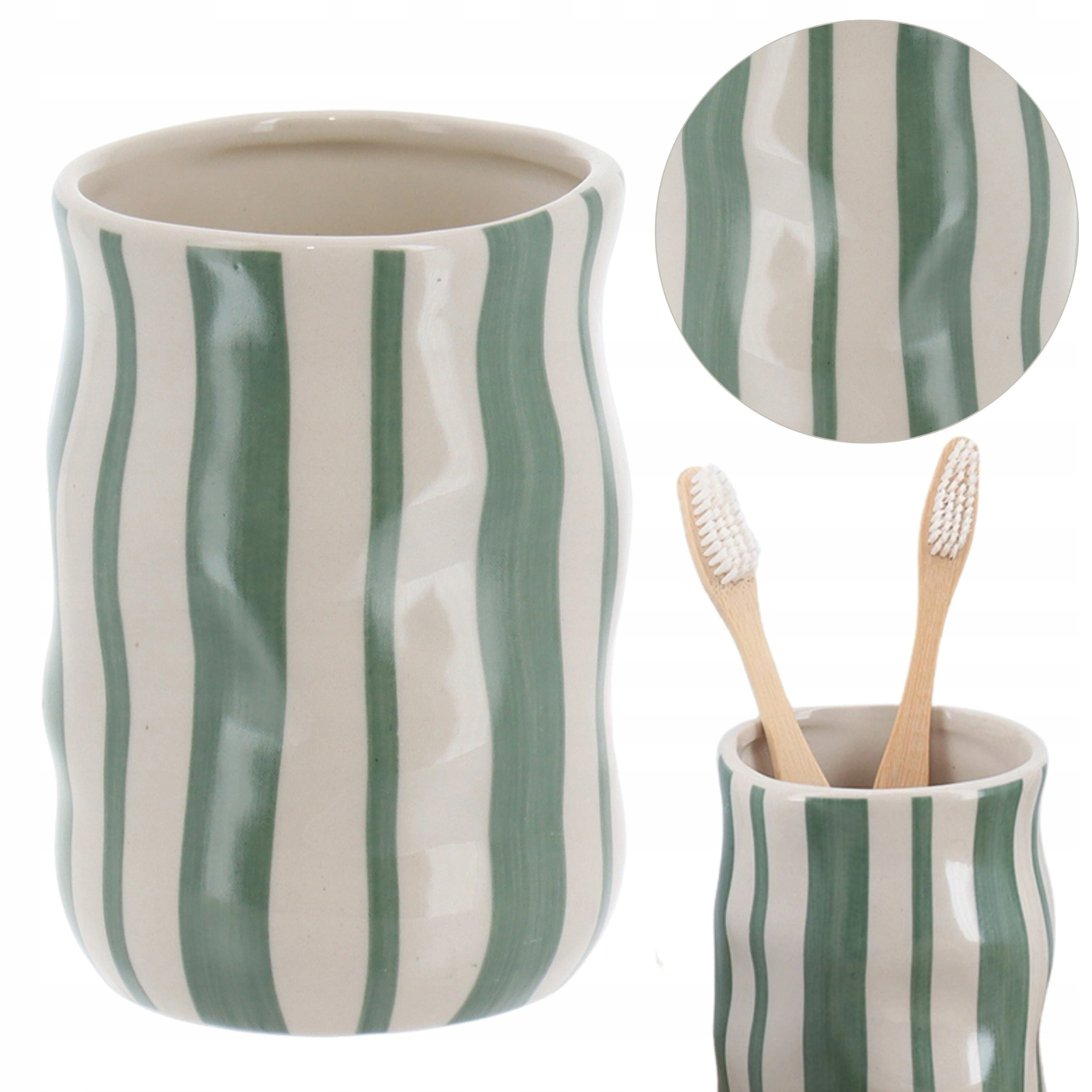 Ποτήρι Οδοντόβουρτσας Stoneware "Green Stripes" 8.1x11.6cm | 06.61192144 - Box In Θεσσαλονίκη - 25ης Μαρτίου 111