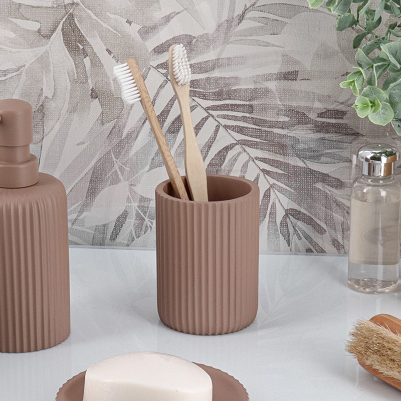 Ποτηροθήκη Μπάνιου Stripes Cappuccino Φ7x9.5cm | Κομψό Αξεσουάρ Μπάνιου | 06.61103166 - Box In Θεσσαλονίκη - 25ης Μαρτίου 111
