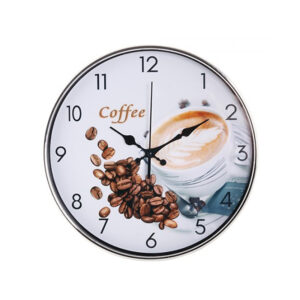 Αθόρυβο Ρολόι Τοίχου "Coffee" Ø30εκ. με Ασημί Στεφάνι PL | LM-4806 - Box In Θεσσαλονίκη - 25ης Μαρτίου 111