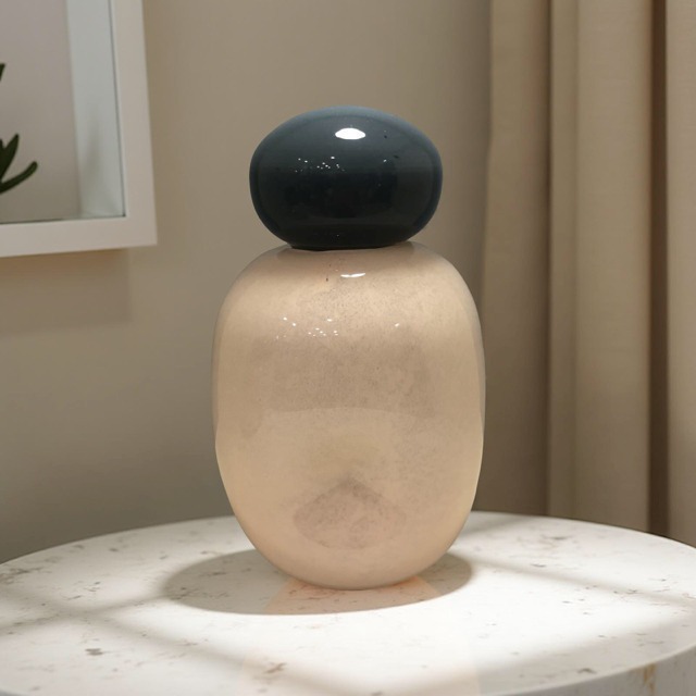 Διακοσμητικό γυάλινο jar σε χρώμα Ivory με γυάλινο καπάκι σε πετρόλ απόχρωση 12x20cm CQC52223Y - Box In Θεσσαλονίκη - 25ης Μαρτίου 111
