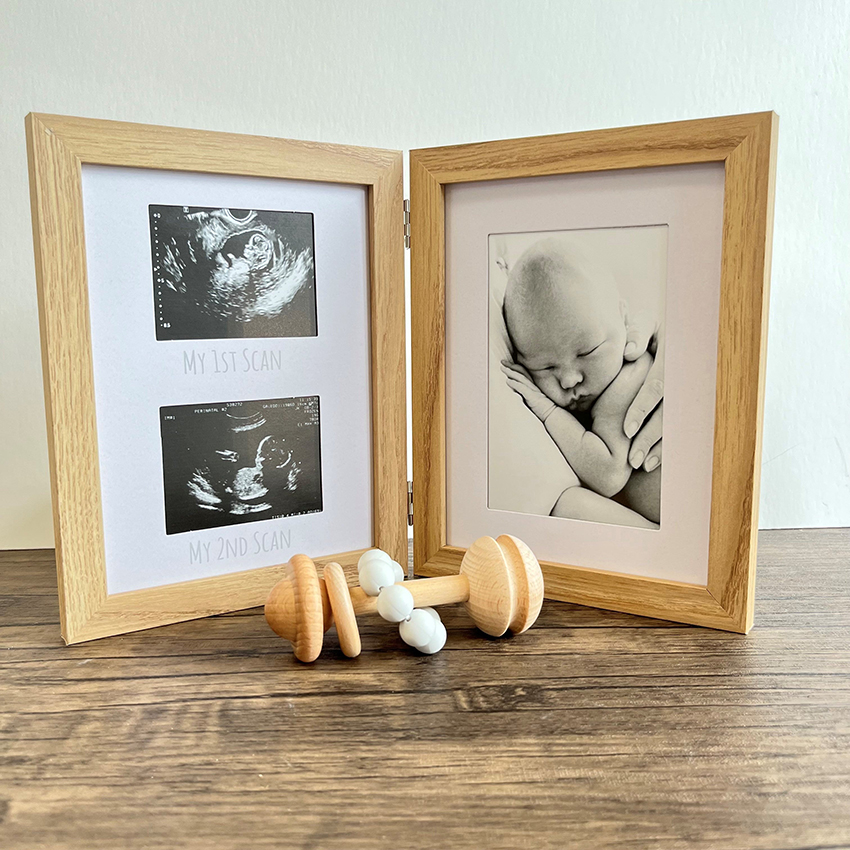 Ξύλινη Διπλή Κορνίζα "SCAN/NEWBORN" 35x22