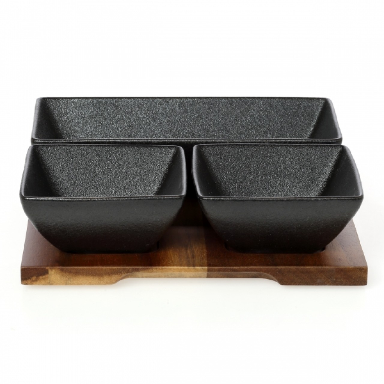 Σετ τριών τεμαχίων απο μαύρο κεραμικό Crystal Βlackgrlaze και ξύλινος δίσκος απο ACACIA Π20.5xΜ20.5cm Cryspo Trio 65.000.203 - Box In Θεσσαλονίκη - 25ης Μαρτίου 111