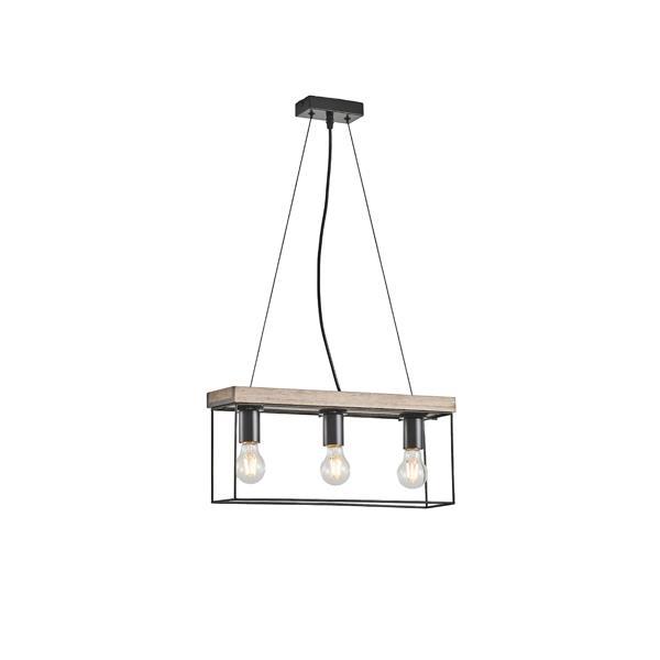 Φωτιστικο κρεμαστο ξυλo-μεταλλo 3φωτο 3xε27 max 15w 480x125x1230mm μαυρο-καφε Arte Illumina multipla