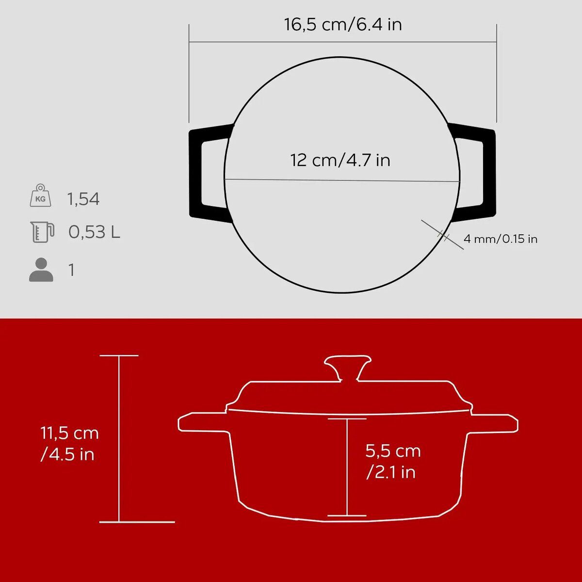 Lava κατσαρολακι μαντεμι στρογγυλο ø12×5.5cm – 530ml κοκκινο | 056.105312-R - Image 4