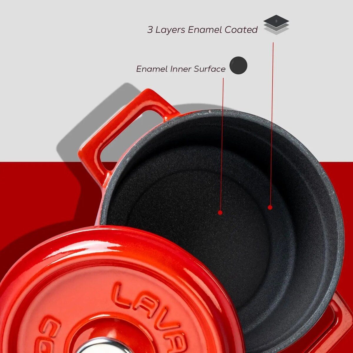 LAVA ΚΑΤΣΑΡΟΛΑΚΙ ΜΑΝΤΕΜΙ ΣΤΡΟΓΓΥΛΟ Ø12×5.5cm – 530ml ΚΟΚΚΙΝΟ-Box in Thessaloniki