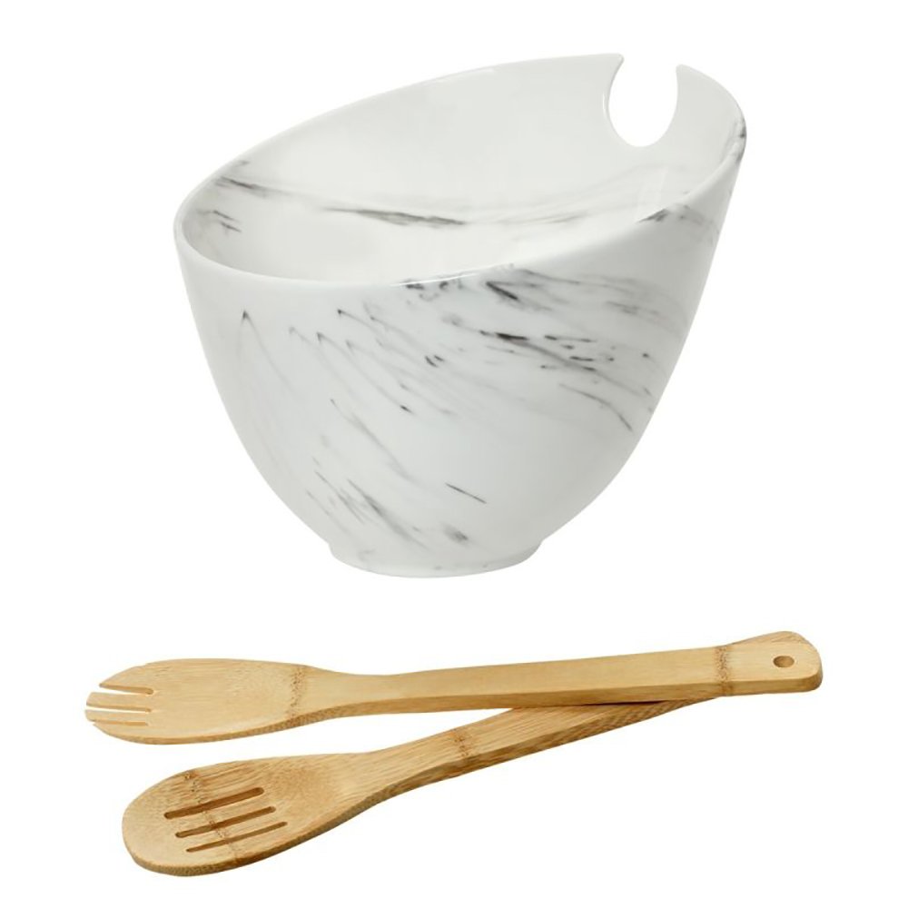 Cryspo Trio Σετ Σαλατιέρα Πορσελάνης Onyx Marble 20x24.5cm με Ξύλινες Κουτάλες | 47.900.91 - Box In Θεσσαλονίκη - 25ης Μαρτίου 111