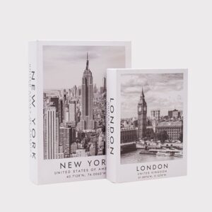 S/2 ΔΙΑΚΟΣΜΗΤΙΚΑ ΚΟΥΤΙΑ ΒΙΒΛΙΑ NEW YORK-LONDON ΞΥΛΙΝΑ ΛΕΥΚΟ-ΜΑΥΡΟ 34x25x7cm/ 27x20x5.5cm
