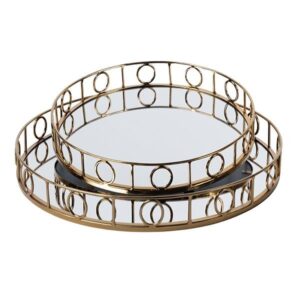 S/2 ΔΙΣΚΟΣ ΜΕΤΑΛΛΙΚΟΣ ΜΕ ΚΑΘΡΕΦΤΗ ΧΡΥΣΟΣ 39x39x5cm / 30.5x30.5x5cm