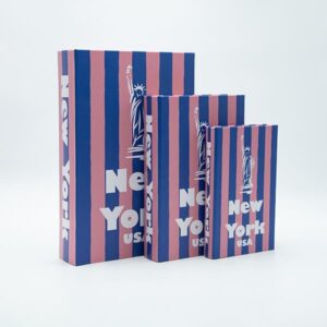 S/3 ΚΟΥΤΙ ΒΙΒΛΙΟ ΞΥΛΙΝΟ ΜΠΛΕ -  ΡΟΖ 33x22x7cm / 26x17x5cm / 21x13x3cm