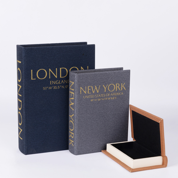 S/3 ΚΟΥΤΙΑ ΒΙΒΛΙΑ ΞΥΛΙΝΑ - PU LONDON - NEW YORK - PARIS ΜΑΥΡΟ - ΓΚΡΙ - ΚΑΦΕ 21x6x30cm / 17x4.5x23cm / 11x3x16cm