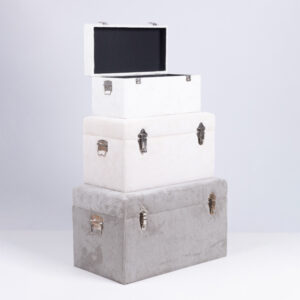S/3 ΜΠΑΟΥΛΑ ΒΕΛΟΥΔΙΝΑ ΓΚΡΙ - ΚΡΕΜ - ΛΕΥΚΟ 57x33x35cm / 49x26x28cm / 42x20x21cm