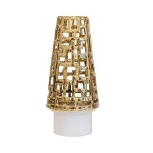 ΒΑΖΟ ΚΕΡΑΜΙΚΟ ΛΕΥΚΟ-ΧΡΥΣΟ 15.5x15.5x35 cm