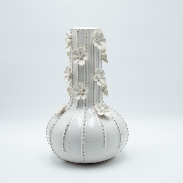 ΒΑΖΟ ΜΕ ΛΟΥΛΟΥΔΙΑ ΚΕΡΑΜΙΚΟ ΛΕΥΚΟ 21.5x21.5x34cm