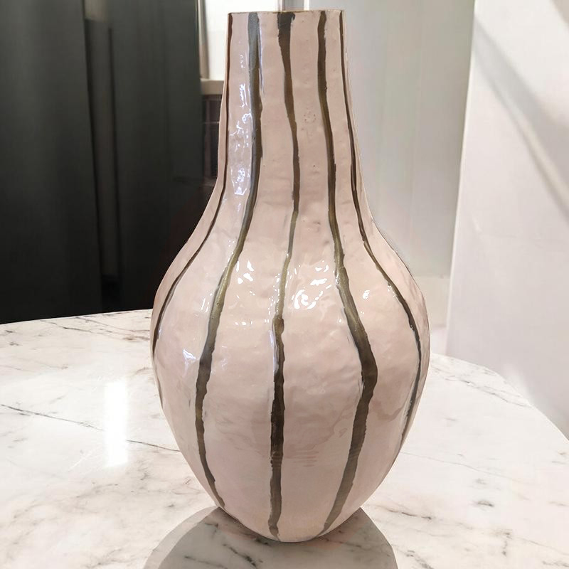 Βάζο Μεταλλικό Dusty Pink με Κάθετες Ρίγες 18x18x33cm | 24.253 - Box In Θεσσαλονίκη - 25ης Μαρτίου 111