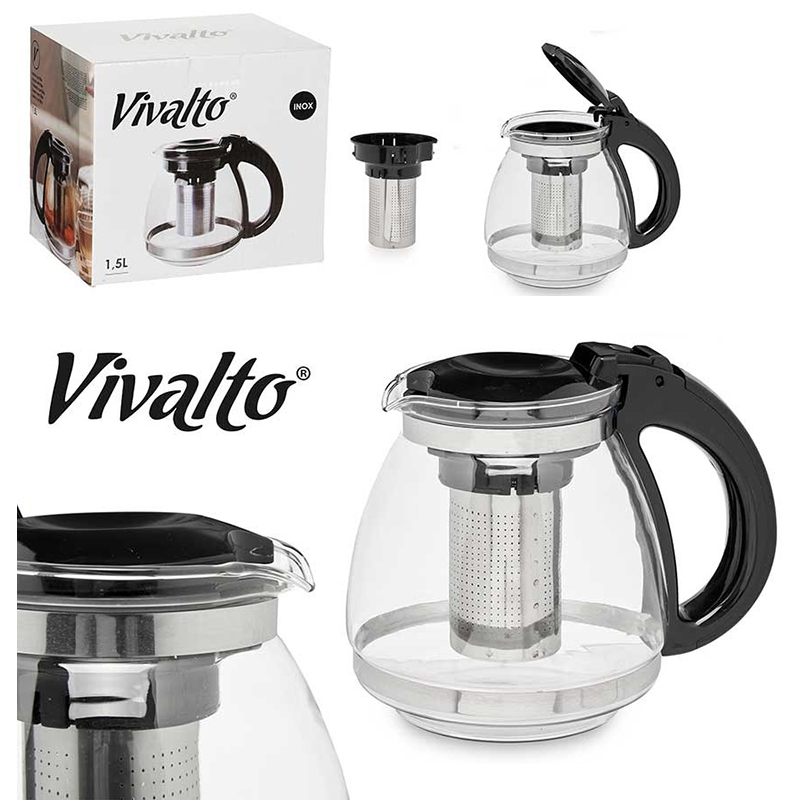 Γυάλινη Τσαγιέρα Vivalto με Ανοξείδωτο Φίλτρο 1.5L | 20x14x16cm | Teapot Φίλτρου για Τσάι & Ροφήματα | 029.82281 - Box In Θεσσαλονίκη - 25ης Μαρτίου 111