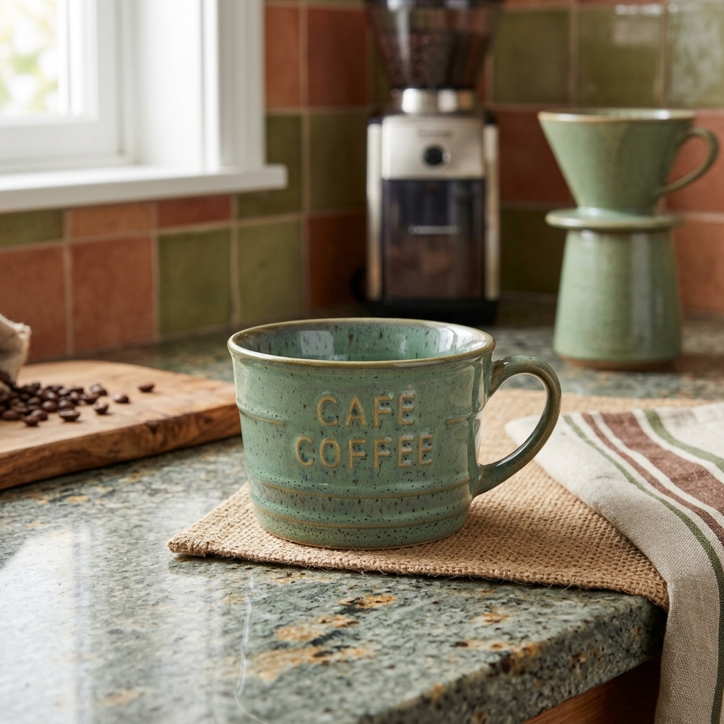 Κούπα Κεραμική "CAFÉ COFFEE" Πράσινη 12.2x6.2x10cm | 07.212114C - Box In Θεσσαλονίκη - 25ης Μαρτίου 111