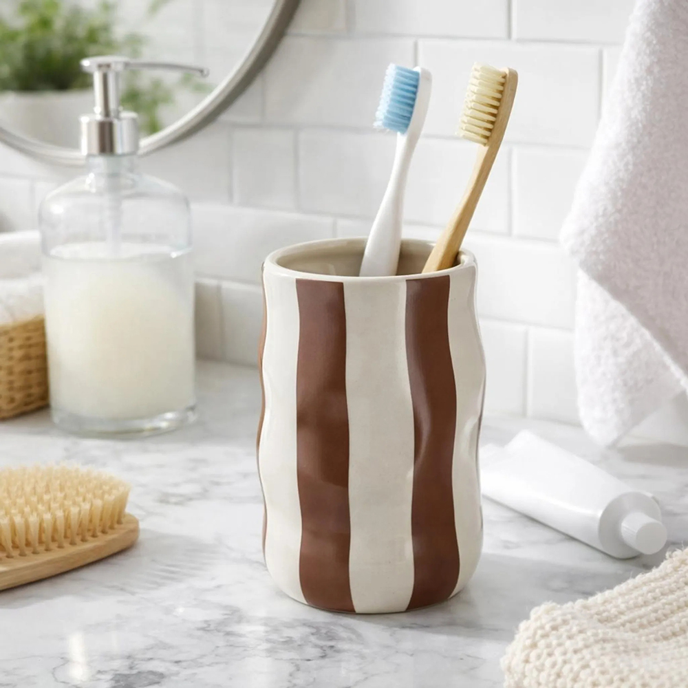 Ποτήρι Οδοντόβουρτσας Stoneware "Mocha Stripes" 8.1x11.6cm | 06.61192164 - Box In Θεσσαλονίκη - 25ης Μαρτίου 111