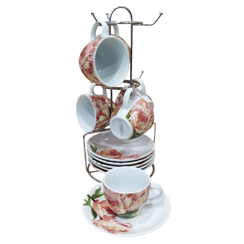 Σετ 6 Φλυτζάνια Πορσελάνης Τσαγιού-Καφέ Peony με Chrome Βάση | R10057-N27 - Box In Θεσσαλονίκη - 25ης Μαρτίου 111