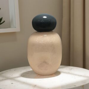 Διακοσμητικό γυάλινο jar σε χρώμα Ivory με γυάλινο καπάκι σε πετρόλ απόχρωση 12x20cm  CQC52223Y - Box In Θεσσαλονίκη - 25ης Μαρτίου 111