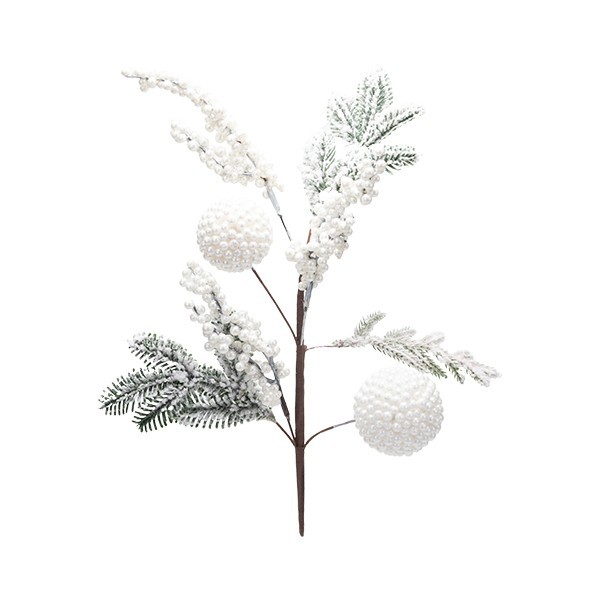 ΚΛΑΔΙ ΛΕΥΚΟ ΜΕ ΧΙΟΝΙΣΜΕΝΕΣ ΜΠΑΛΕΣ ΚΑΙ BERRIES 54cm