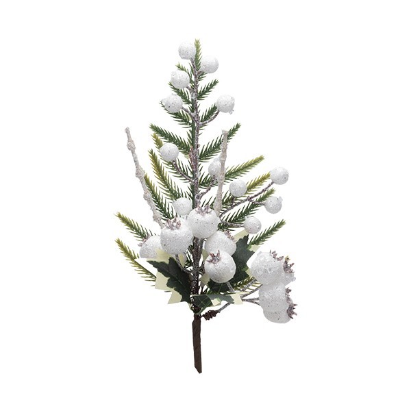 ΚΛΑΔΙ ΜΕ BERRIES ΛΕΥΚΑ KAI ΦΥΛΛΑ ΓΚΙ 31cm