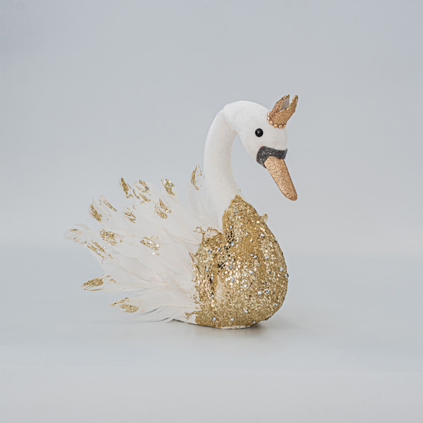 ΚΥΚΝΟΣ ΛΕΥΚΟΣ ΜΕ ΧΡΥΣΟ GLITTER ΒΕΛΟΥΔΙΝΟΣ 27x22x28cm