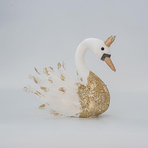 ΚΥΚΝΟΣ ΛΕΥΚΟΣ ΜΕ ΧΡΥΣΟ GLITTER ΒΕΛΟΥΔΙΝΟΣ 27x22x28cm