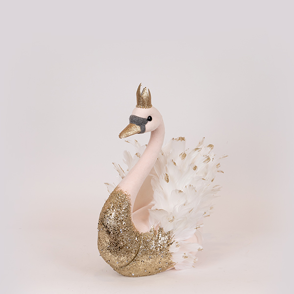 ΚΥΚΝΟΣ ΡΟΖ ΜΕ ΧΡΥΣΟ GLITTER ΒΕΛΟΥΔΙΝΟΣ 27x22x28cm
