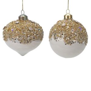 ΜΠΑΛΑ ΓΥΑΛΙΝΗ ΛΕΥΚΗ ΠΑΣΠΑΛΙΣΜΕΝΗ ΜΕ ΧΡΥΣΟ GLITTER 2 ΣΧΗΜΑΤΑ ΣΕΤ 4ΤΜΧ 10cm