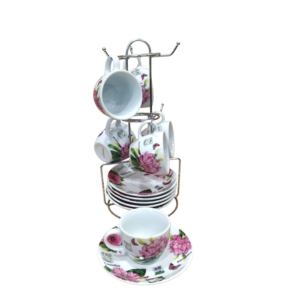 Σετ 6 Φλυτζάνια Καφέ Πορσελάνης "Cottage Garden" με Chrome Βάση 110ml | R10057-192 - Box In Θεσσαλονίκη - 25ης Μαρτίου 111