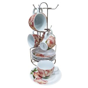 Σετ 6 Φλυτζάνια Πορσελάνης Τσαγιού-Καφέ Peony με Chrome Βάση | R10057-N27 - Box In Θεσσαλονίκη - 25ης Μαρτίου 111