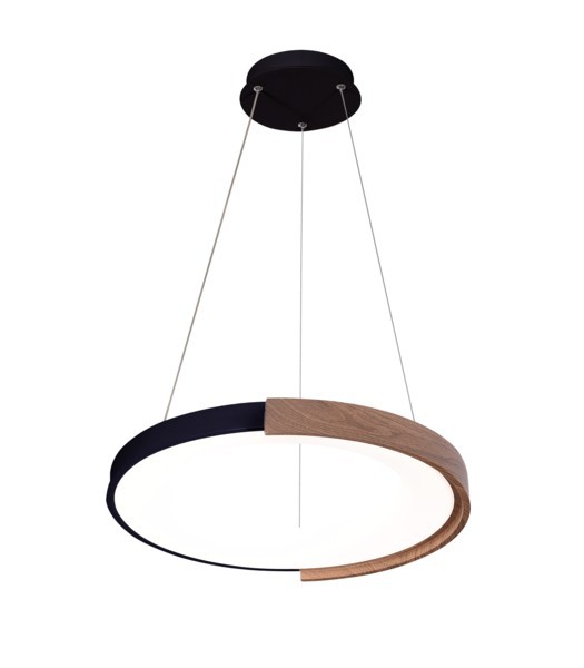 Φωτιστικο κρεμαστο μεταλλο led 32w 3200lm 3cct (3000κ-4000k-6500k) φ500mm μαυρο-ξυλο Arte Illumina yoru